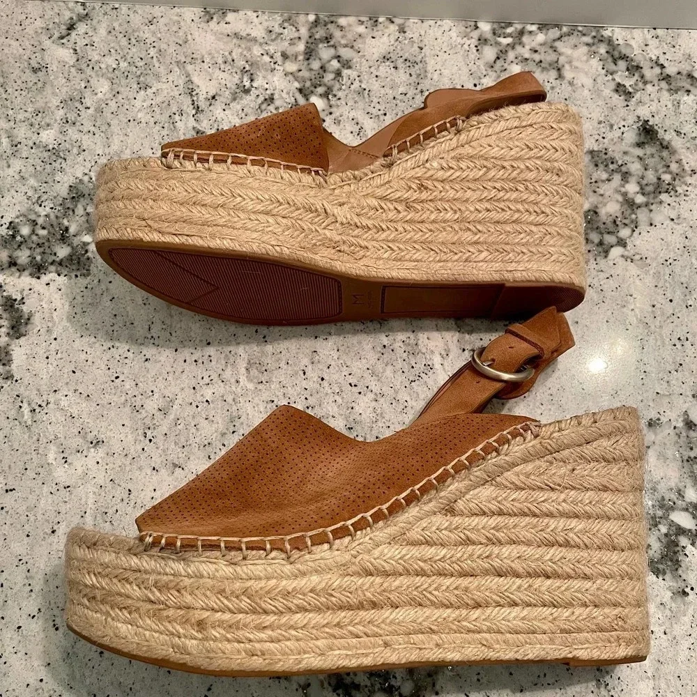 Marc Fisher Andela Sandals Suede Wedge Heel Espadrilles Brown Size 11 NEW